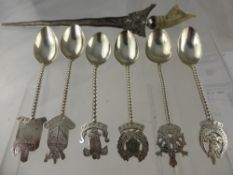 A Miscellaneous Collection of Silver including horn handled oriental dagger, the dagger depicting