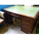 A Large Reproduction Twin-Pedestal Partners Desk, having three drawers with green leather insert,