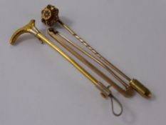 A Collection of Miscellaneous Gentleman's Stick Pins, including 9 ct gold riding crop, mm D & F,