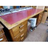 An Oak Vintage Leather Top Partners Desk, having four drawers to side with cupboards to back, approx