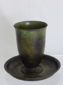 A Just Andersen Denmark, Art Deco Copper Footed Goblet and Tray of bronzed patina, with stamped mark