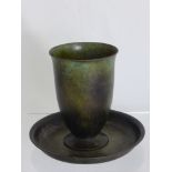 A Just Andersen Denmark, Art Deco Copper Footed Goblet and Tray of bronzed patina, with stamped mark