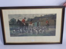 Antique Coloured Print, entitled 'Leaving the Kennel', published by Ackermann dated 1880, framed and