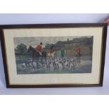 Antique Coloured Print, entitled 'Leaving the Kennel', published by Ackermann dated 1880, framed and