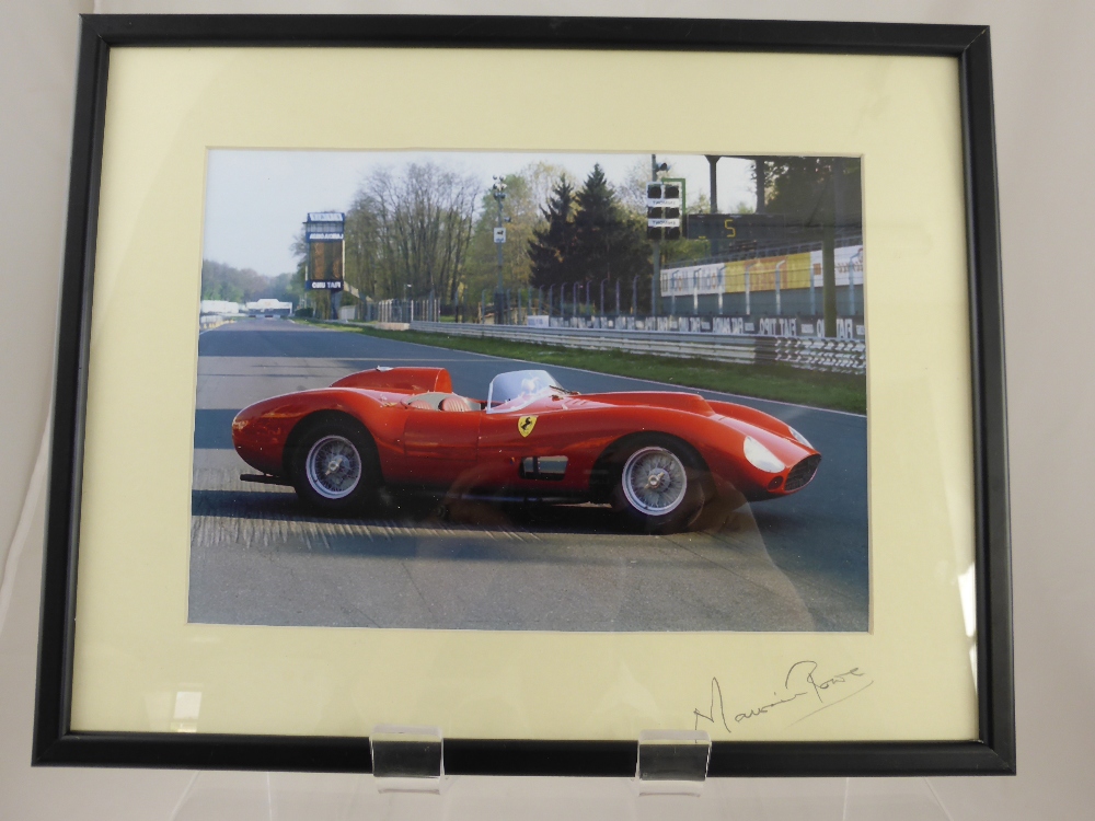 Two Coloured Photographs of Red Ferrari, by Maurice Rowe, framed and glazed.