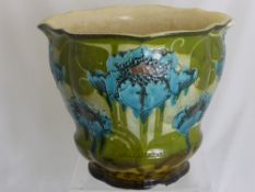 A Majolica Secessionist Gardiner circa 1900, tube lined with blue poppies, olive green and patterned