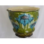 A Majolica Secessionist Gardiner circa 1900, tube lined with blue poppies, olive green and patterned