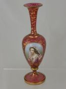 A 19th Century Cranberry Glass Vase, the vase gilded with fine hand painted cartouche of a lady,