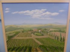 K J Nelson Original Oil on Canvas depicting a Tuscan vineyard villa, signed,  approx 60 x 50 cms.