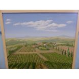 K J Nelson Original Oil on Canvas depicting a Tuscan vineyard villa, signed,  approx 60 x 50 cms.