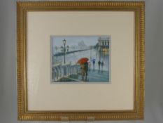 Matthew Garrard 1960-present, mixed Media Study of Venice in the Rain, signed Garrard to bottom