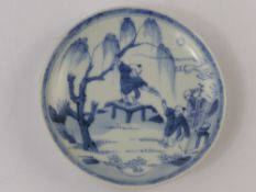 A Blue and White Antique Chinese CA MAU Picking Willow Saucer, with certificate of authenticity,