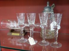 A Collection of Glass, including four sherry glasses, the bowl etched with George III together