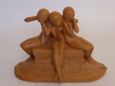 A Terracotta Figure of Three Young Girls, stamped to verso and signed Ary.Bitter (French 1883 -
