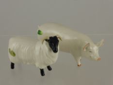 A Beswick Figures of a Ram, together with a figure of a pig CH Wall Queen 40.