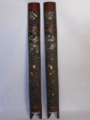 A Pair of Antique Chinese Bamboo Wall Hangings, decorative carving to panels with highlighted mother