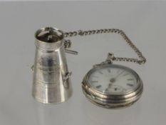 A Lady's Half Hunter Pocket Watch by H. Samuel on silver fob chain and a silver metal pepper. (2)