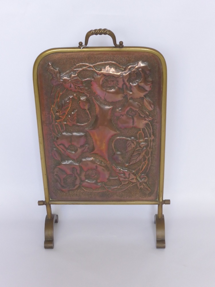 An Arts & Crafts Copper and Brass Fire Screen, made by Mr Francis Crocombe, approx 40 x 70 cms