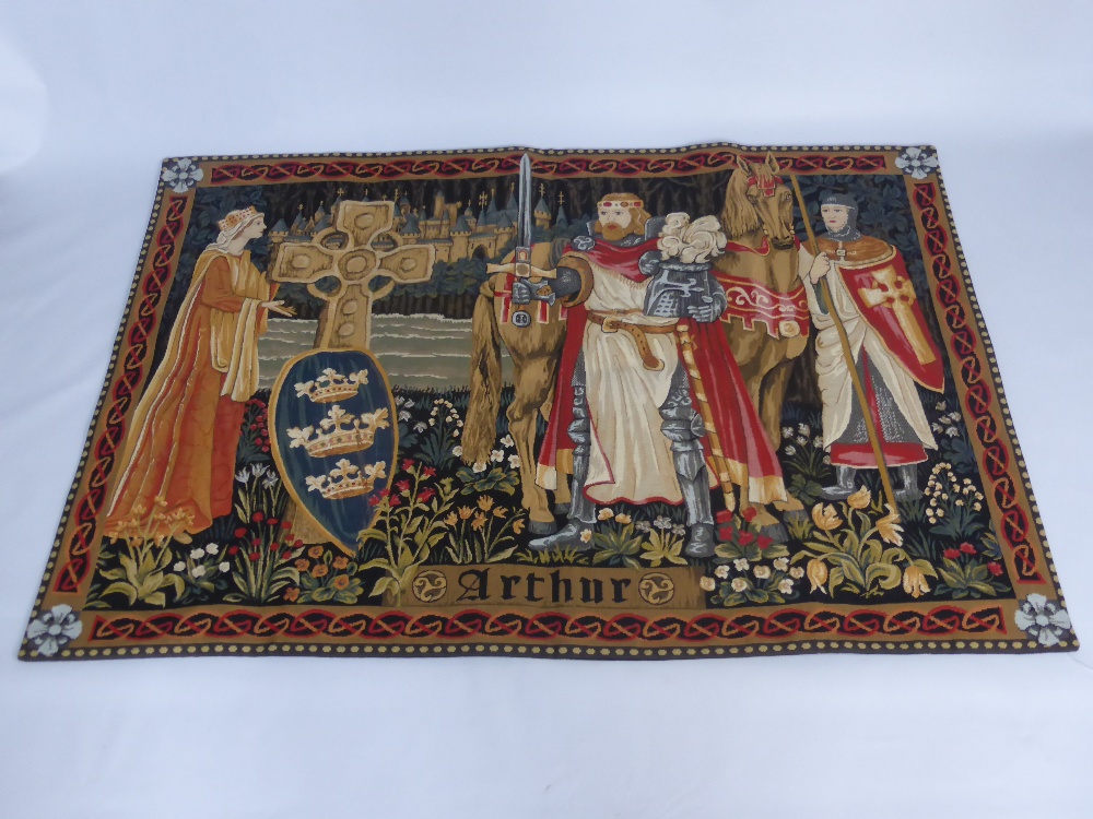A Flemish Woven Tapestry Wall Hanging, entitled Quest for the Holy Grail , approx 142 x 97 cms.
