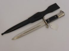 A WW2 German Fireman's Dress Bayonet with original scabbard and leather frog circa 1930, approx 37