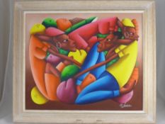 Jean Bruno Louisius 1952 - Present, Haiti, Acrylic on Canvas depicting a colourful market scene,