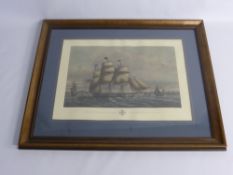 An Antique Coloured Print, entitled 'First Class Packet Ship', together with two other prints