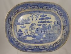 Miscellaneous Antique Willow Pattern Meat Plates, together with two fish plates.