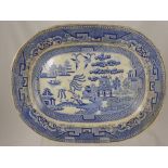 Miscellaneous Antique Willow Pattern Meat Plates, together with two fish plates.