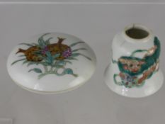 A Chinese Hand Painted Brush Pot and Cover, together with ink pot, character marks to base. (WAF)