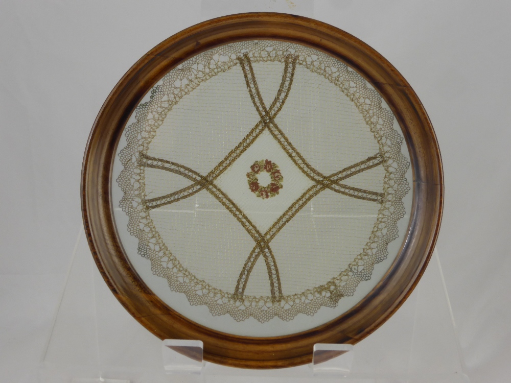 An Antique Bohemian Cut Glass Overglaze Vase, approx 15 cms, together with an antique glazed lace - Image 2 of 2