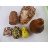 A Collection of Miscellaneous Items, including two hand painted Russian eggs, carved cameo shell,