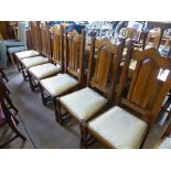 Seven Quality Bespoke Oak Dining Room Chairs and Carver. The chair backs of Gothic design with