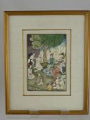 A Persian Painting on Bone, depicting the "Prodigal Sons Return", approx 18 x 12 cms, framed and