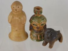 A Miscellaneous Collection of Abstract Pottery, including a figure of a monk, lion, and ceremonial