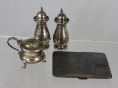 A Solid Silver Cruet Set, salts Chester hallmark dd 1905, pepper dd 1898 total approx wt 260 gms