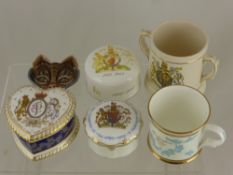 A Collection of Miscellaneous Commemorative Porcelain, including mugs, 2 Royal Crown Derby lidded