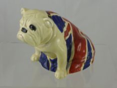 A Large Royal Doulton Bulldog Figure, draped in the Union Jack, stamp to base reg nr 645658,
