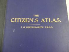 Pre WWI Bartholomew's Citizen's Atlas', apparently complete, together with an album of GB stamps.