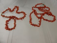 Two Antique Coral Strand Necklaces, approx 36 and 26 cms long.