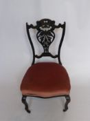 Two Antique Carved Back Bedroom Chairs, with pink velour covered seats. (2)