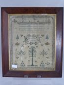 An Early Nineteenth Century Embroidered Sampler, depicting Adam and Eve by Sarah Waker, October