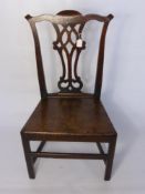 A Circa 1790 Oak Chippendale Style Hall Chair.