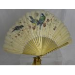A Victorian Lady's Fan, the goose feathers hand painted with garden birds together with a