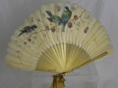 A Victorian Lady's Fan, the goose feathers hand painted with garden birds together with a