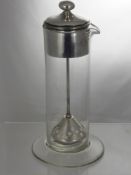 A Walker & Hall Silver Plate and Glass Ovaltine Plunger,  marks to top, approx 29 cms high.