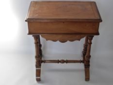 A Victorian Mahogany Sewing Box, with single drawer and turned supports and stretchers, approx 54