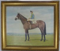 An Oil on Canvas of "Golden Fleece", signed Deighan and ridden by Pat Eddery, 1982 Derby winner,