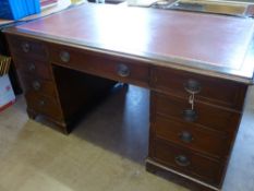 A Mahogany Partners Desk, with red leather and gilt tooled top, approx 150 x 91 x 75 cms
