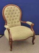A Victorian Style Button Back Chair, covered in beige upholstery.