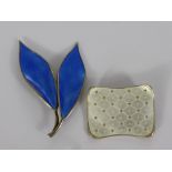 A Silver  and Blue Enamel Leaf Brooch, stamped D-A Norway, together with another silver ad white